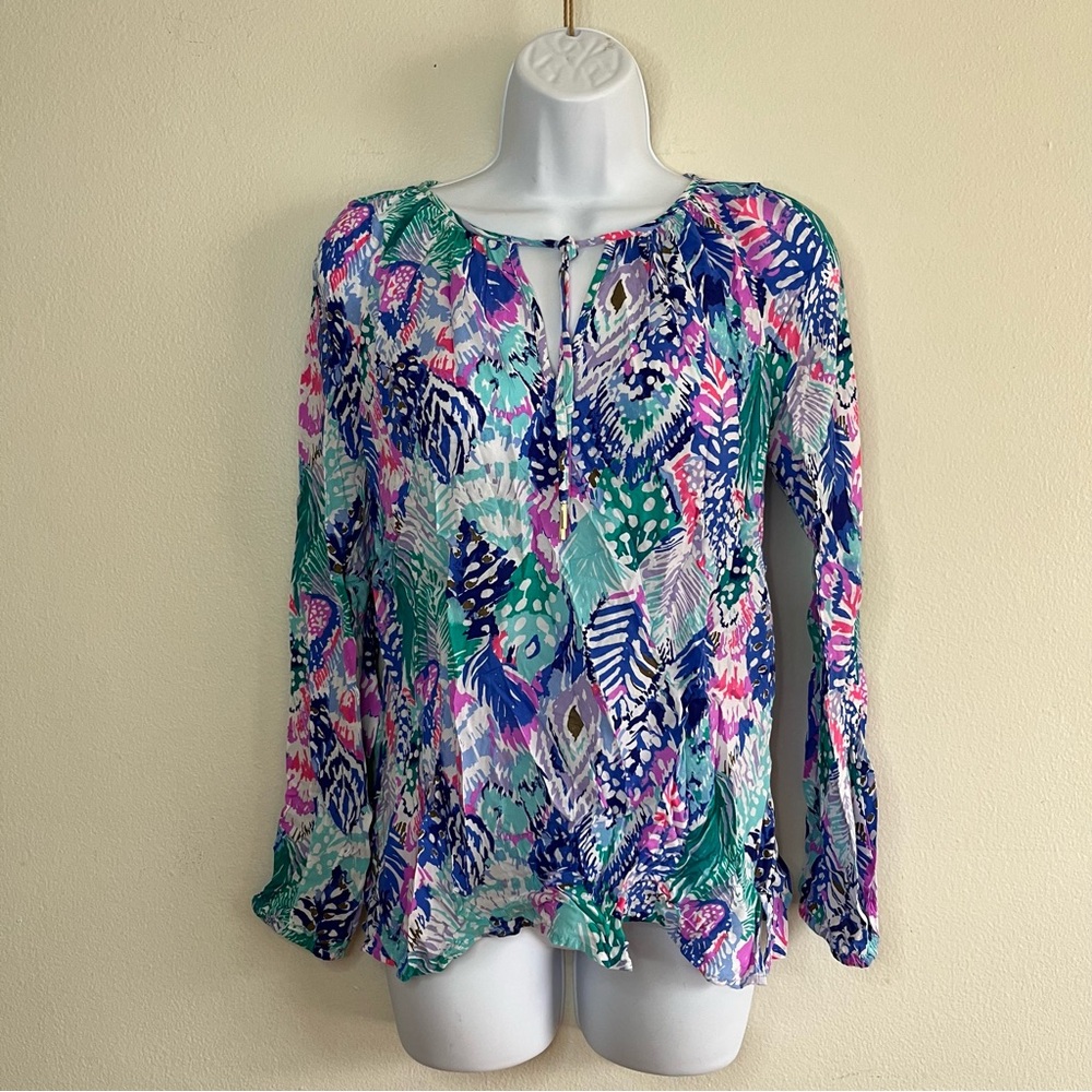 Lilly Pulitzer Floral Long-Sleeve Blouse